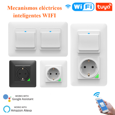 Mecanismos elétricos inteligentes, varios marcos, colores y modelos, control por voz Alexa y Google