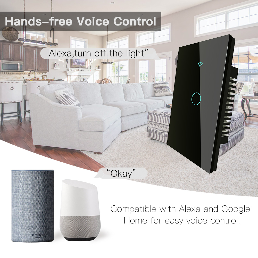 Interruptor inteligente wifi - Interruptor táctil negro, 1 circuito, Interruptor diseño minimalista - Imagen 5