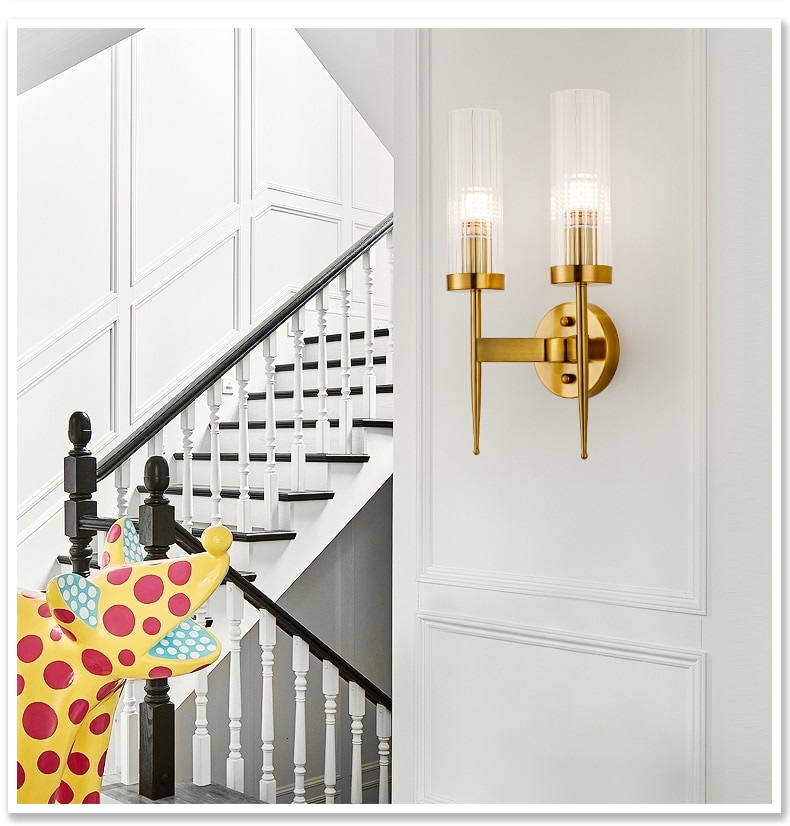 Aplique de pared con 1 o 2 brazos, incluida la bombilla LED. Diseño en cristal y latón dorado - Imagen 19