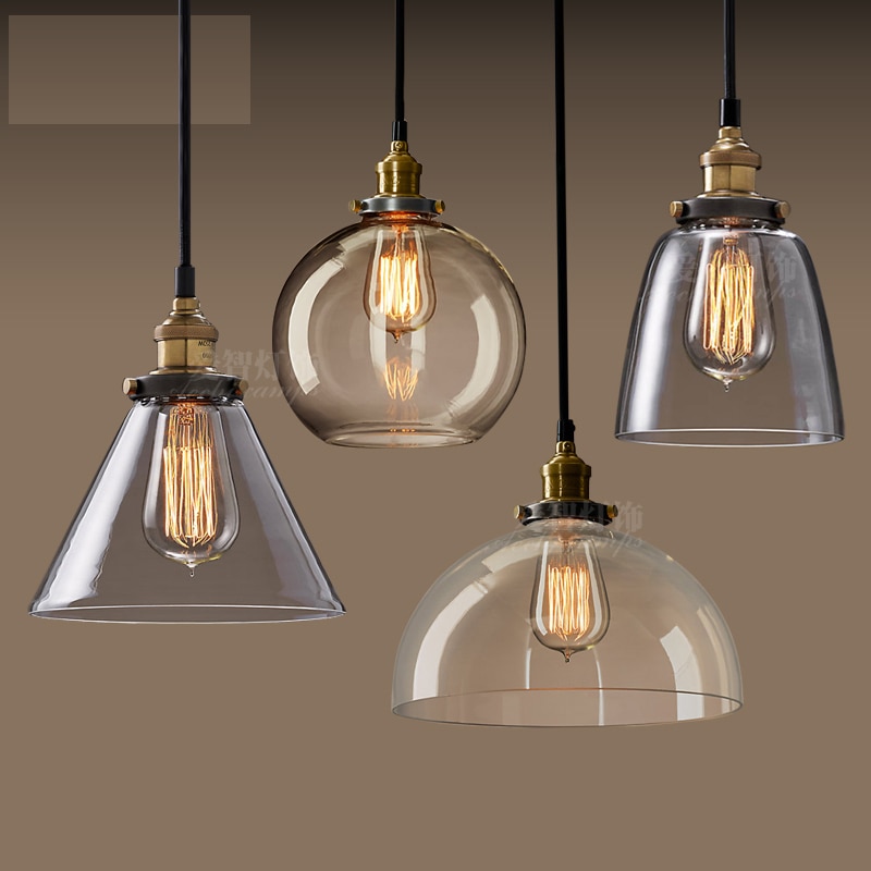 Lámpara colgante cristal ámbar Retro americano E27