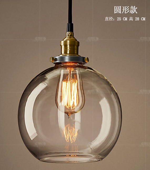 Lámpara colgante cristal ámbar Retro americano E27 - Imagen 8