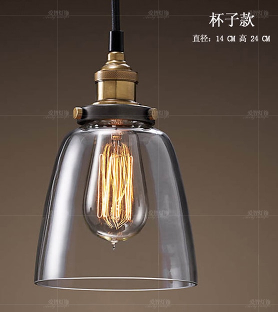 Lámpara colgante cristal ámbar Retro americano E27 - Imagen 12