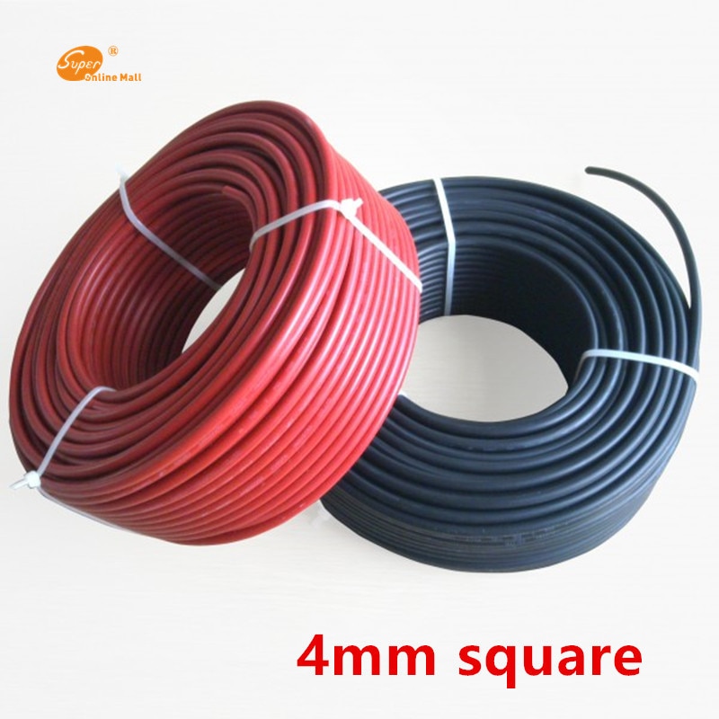 Rollo cable de 5 metros rojo o negro para instalaciones energia solar, sección 4mm, conectores MC4