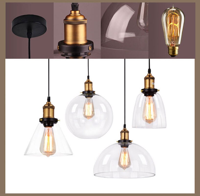 Lámpara colgante cristal ámbar Retro americano E27 - Imagen 6