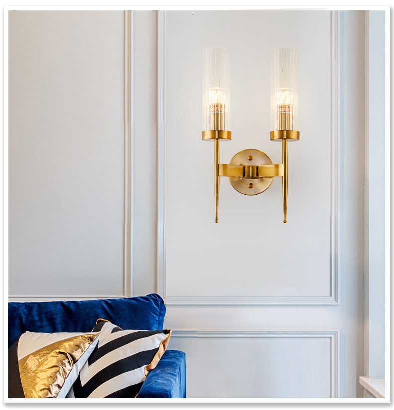 Aplique de pared con 1 o 2 brazos, incluida la bombilla LED. Diseño en cristal y latón dorado - Imagen 20