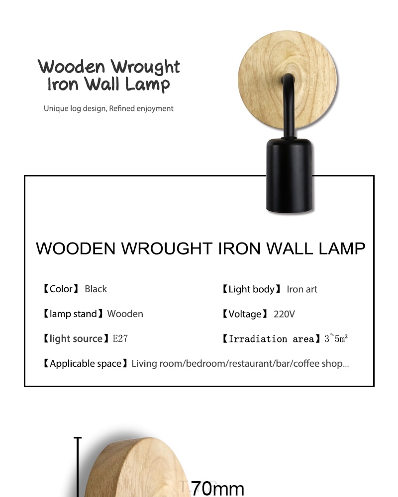 Aplique con base de madera estilo Industrial (Black) - Imagen 9