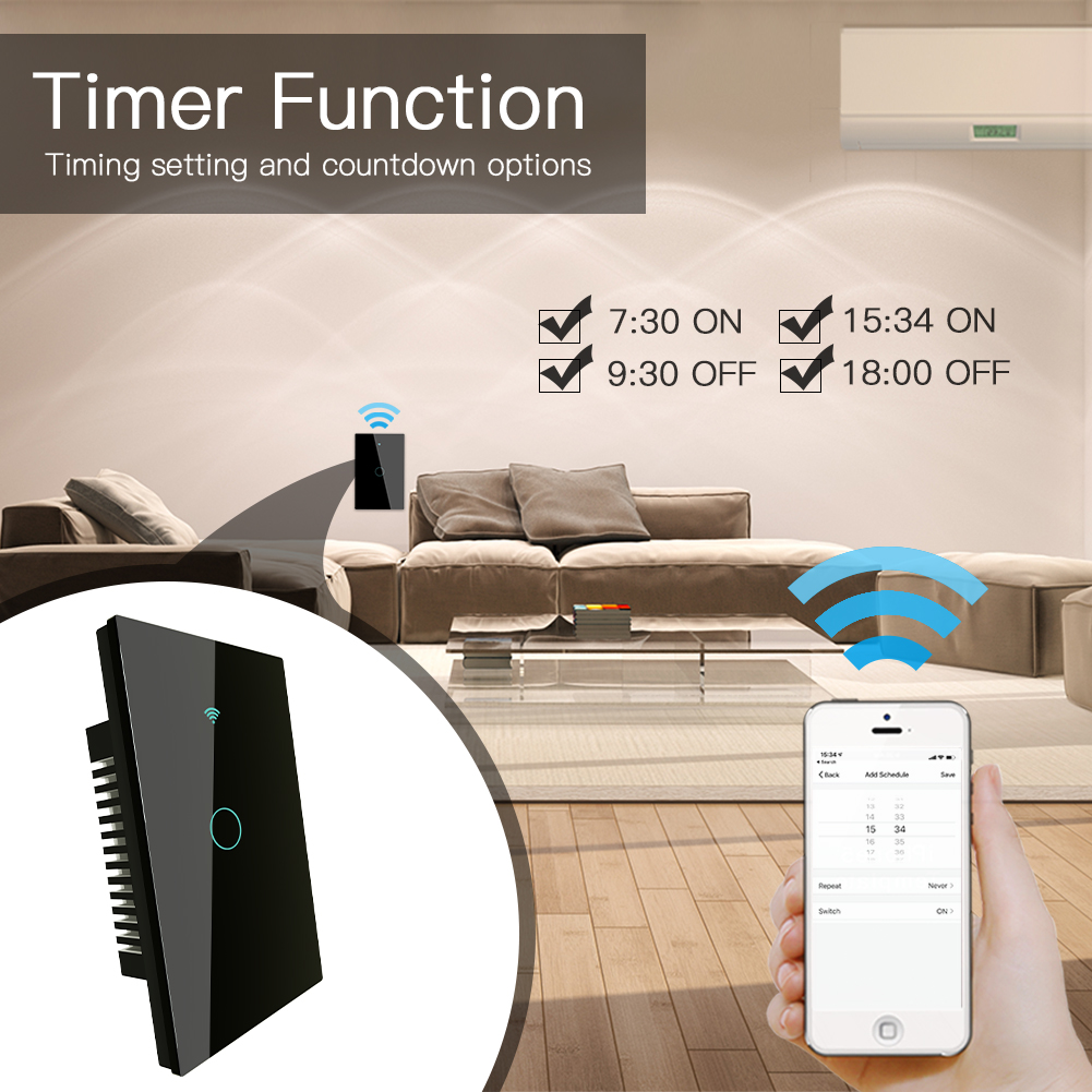 Interruptor inteligente wifi - Interruptor táctil negro, 1 circuito, Interruptor diseño minimalista - Imagen 15