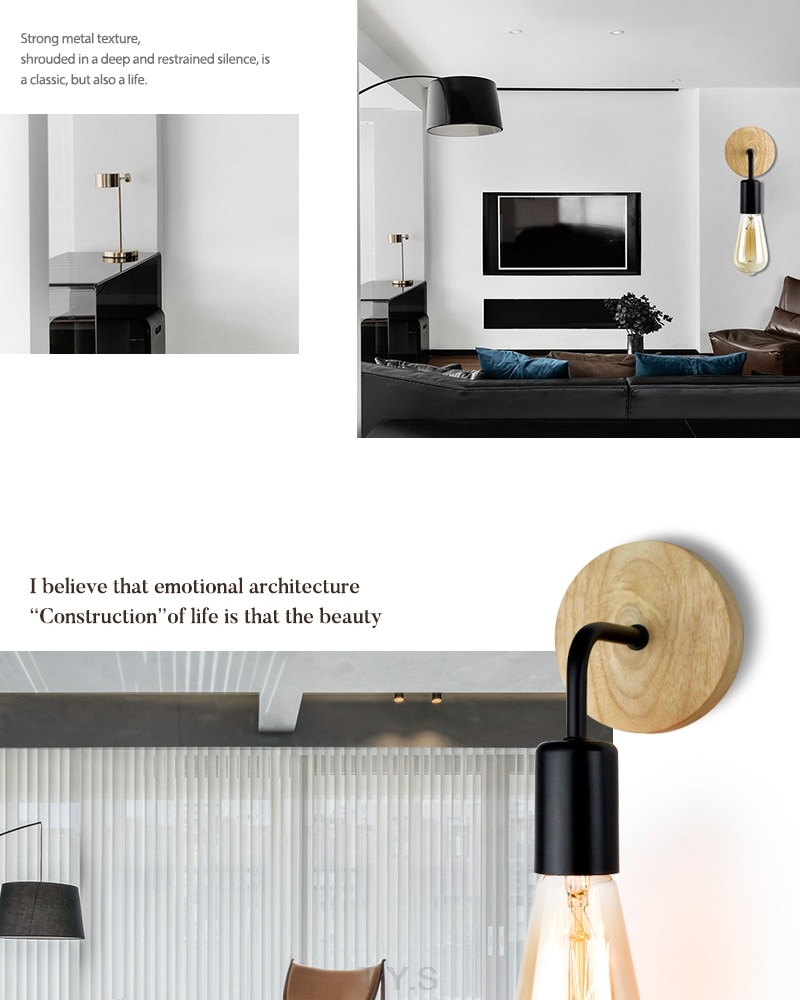 Aplique con base de madera estilo Industrial (Black) - Imagen 15