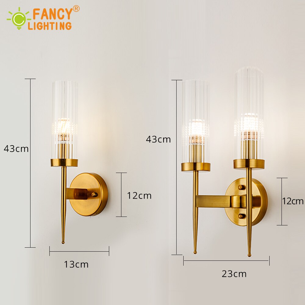 Aplique de pared con 1 o 2 brazos, incluida la bombilla LED. Diseño en cristal y latón dorado - Imagen 4