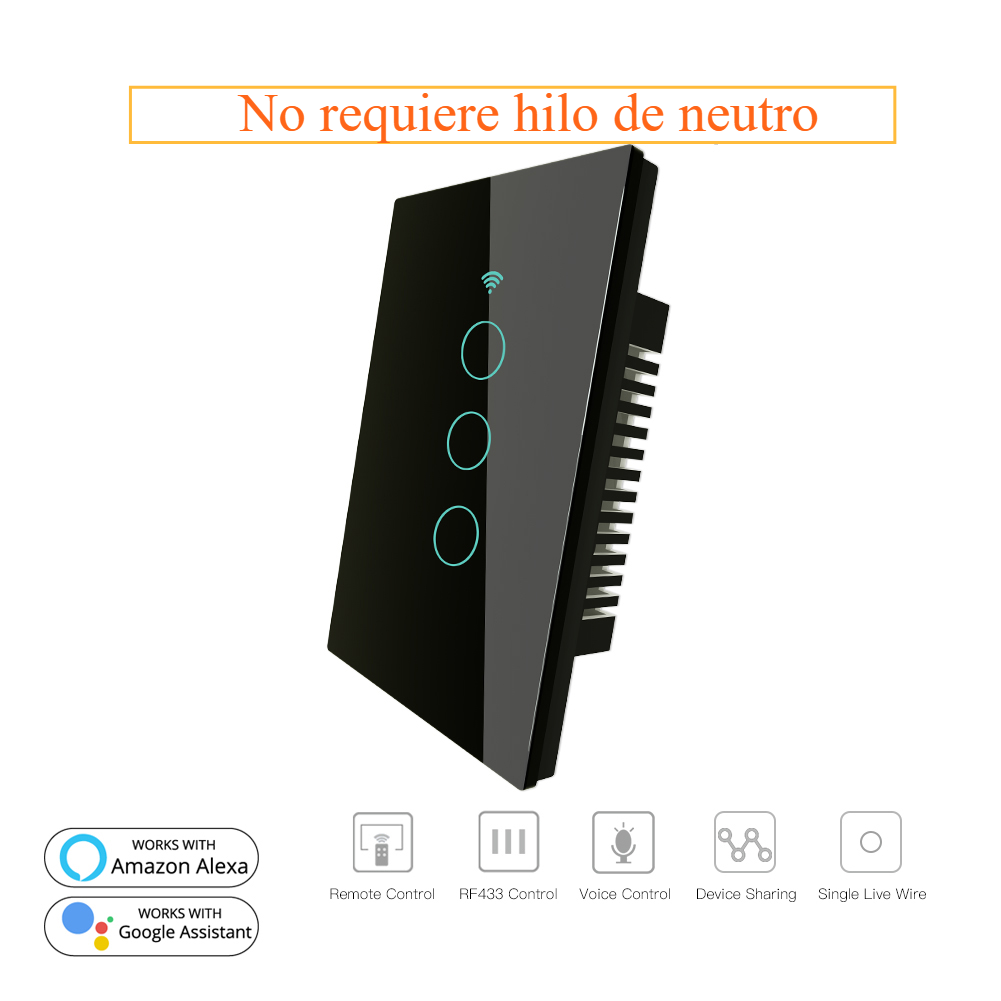Interruptor inteligente wifi - Interruptor táctil negro, 1 circuito, Interruptor diseño minimalista - Imagen 3