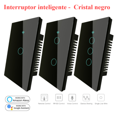 Interruptor inteligente wifi - Interruptor táctil negro, 1 circuito, Interruptor diseño minimalista