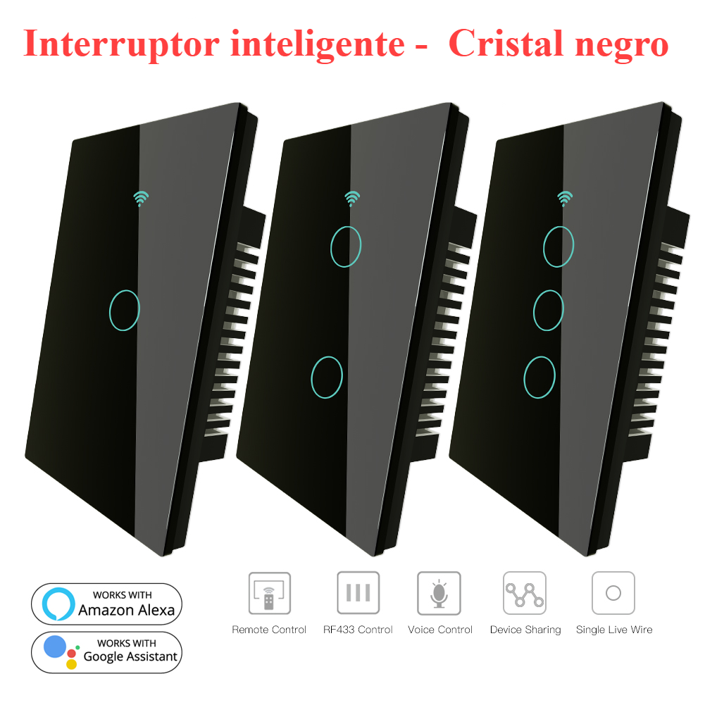 Interruptor inteligente wifi - Interruptor táctil negro, 1 circuito, Interruptor diseño minimalista