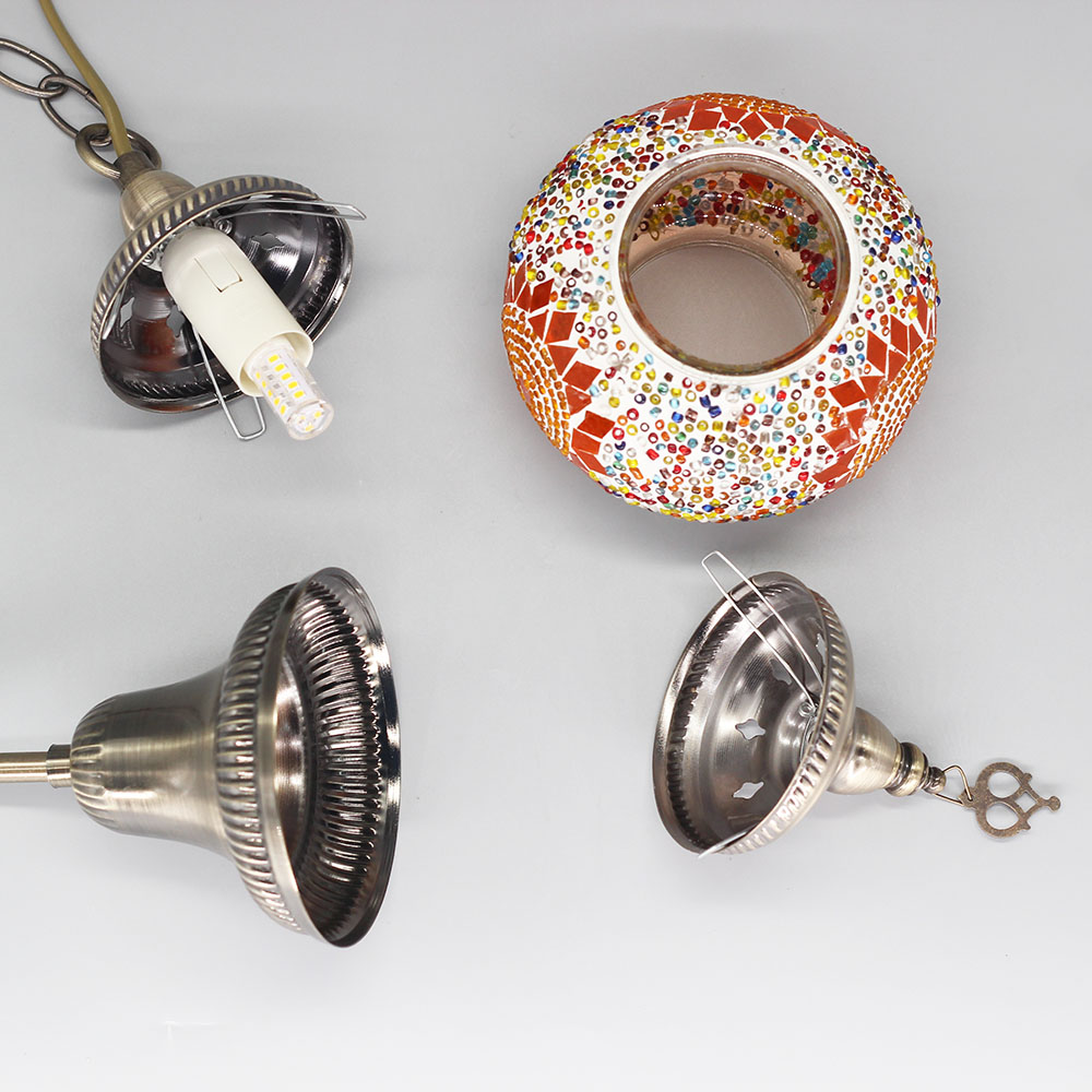 Lámpara echa a mano con mosaicos de cristal colores estilo árabe marroquí, portalámparas E27. - Imagen 4