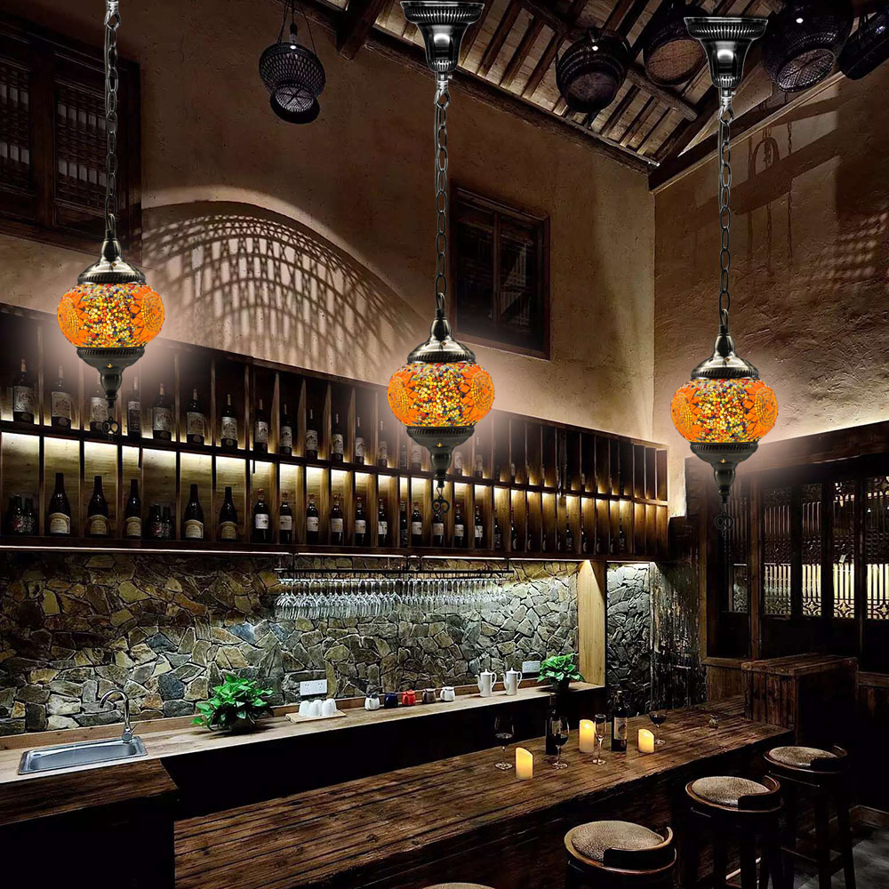 Lámpara echa a mano con mosaicos de cristal colores estilo árabe marroquí, portalámparas E27. - Imagen 6