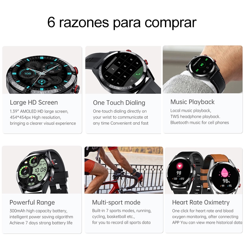 Reloj Inteligente Hombre, Pantalla AMOLED - 454 x 454 px - Smartwatch con Bluetooth, Llamadas Locales, Música Auriculares, Android, Novedad 2022 - Imagen 6