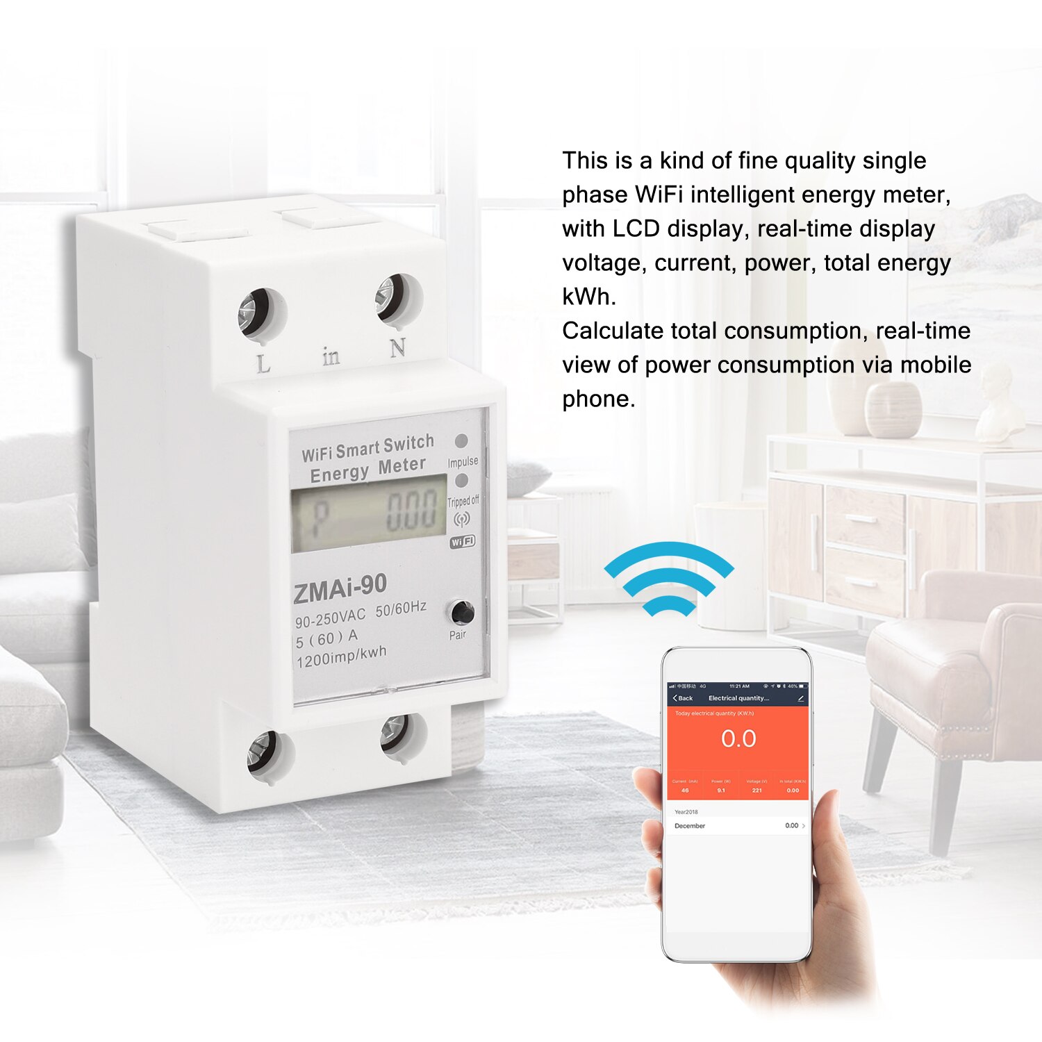 Contador eléctrico inteligente, medidor energía WiFi 60A - Imagen 3