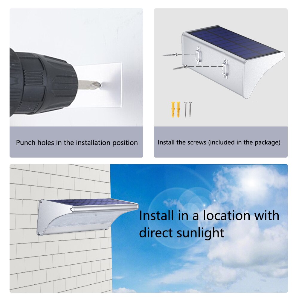 luz Solar luces solares para exterior jardin sensor de movimiento de movimiento para jardín al aire libre, lámpara de pared de aluminio con alimentación Luces Solares LED 24/48/60, resistente al agua,focos solares - Imagen 5